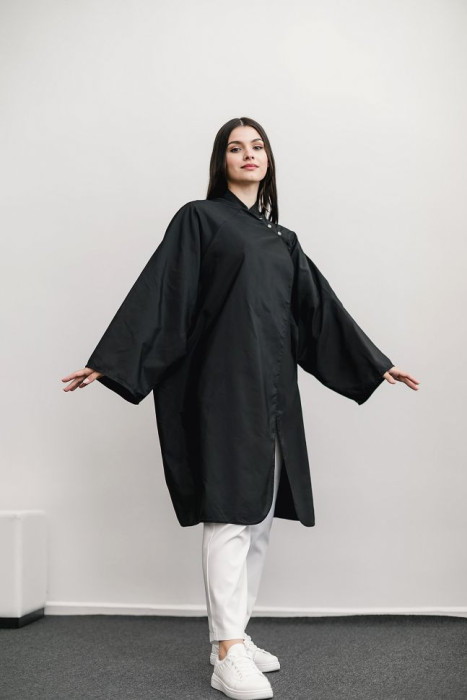 Peignoir PRO SLEEVE CAPE, black button HD-PE-10301-BL