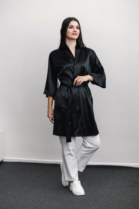 Dressing gown MONACO, short black HD-DG-10402-BL