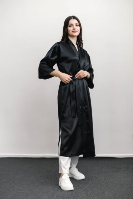 Dressing gown MONACO long, black HD-DG-10401-BL