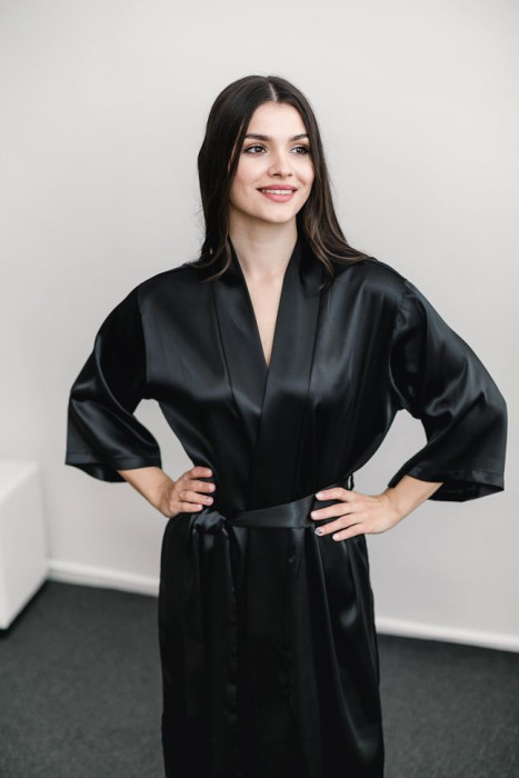 Dressing gown MONACO long, black HD-DG-10401-BL