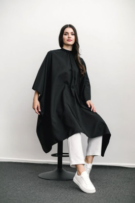 Peignoir CLASSIC CAPE, black, button HD-PE-10302-BL